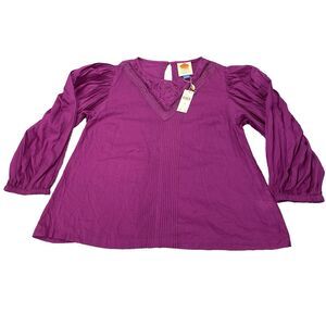 Farm Rio Anthropologie Kelsie Purple Lace Eyelet Blouse Top Womens XS MSRP: $118